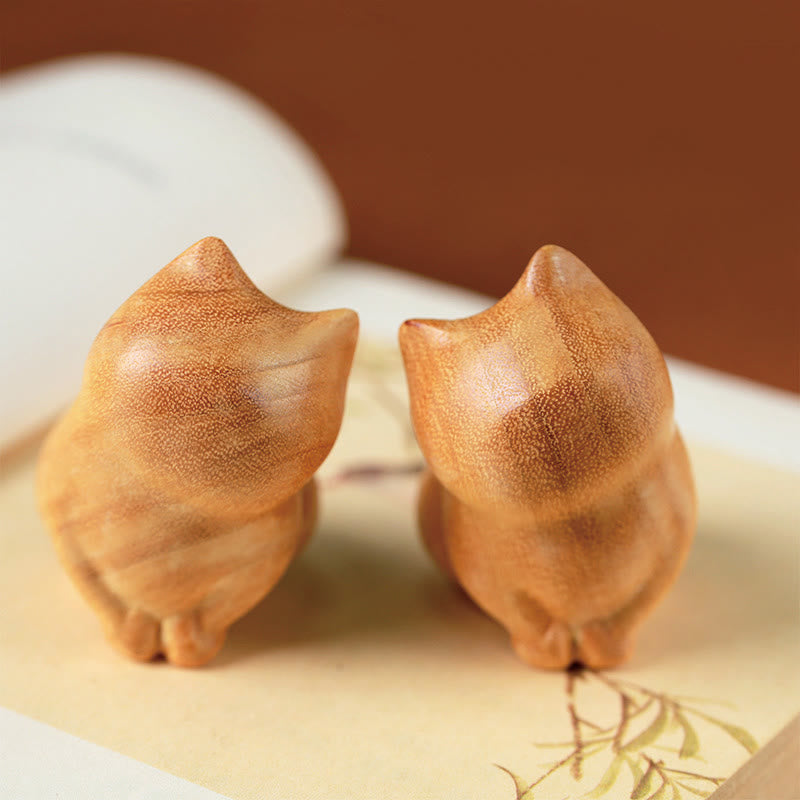 Sculpture de chat en bois de santal de 6,1 cm pour la protection et la maison zen
