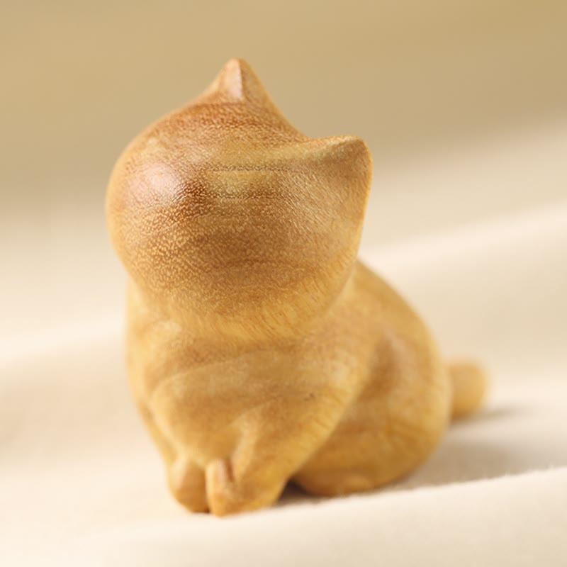 Sculpture de chat en bois de santal de 6,1 cm pour la protection et la maison zen