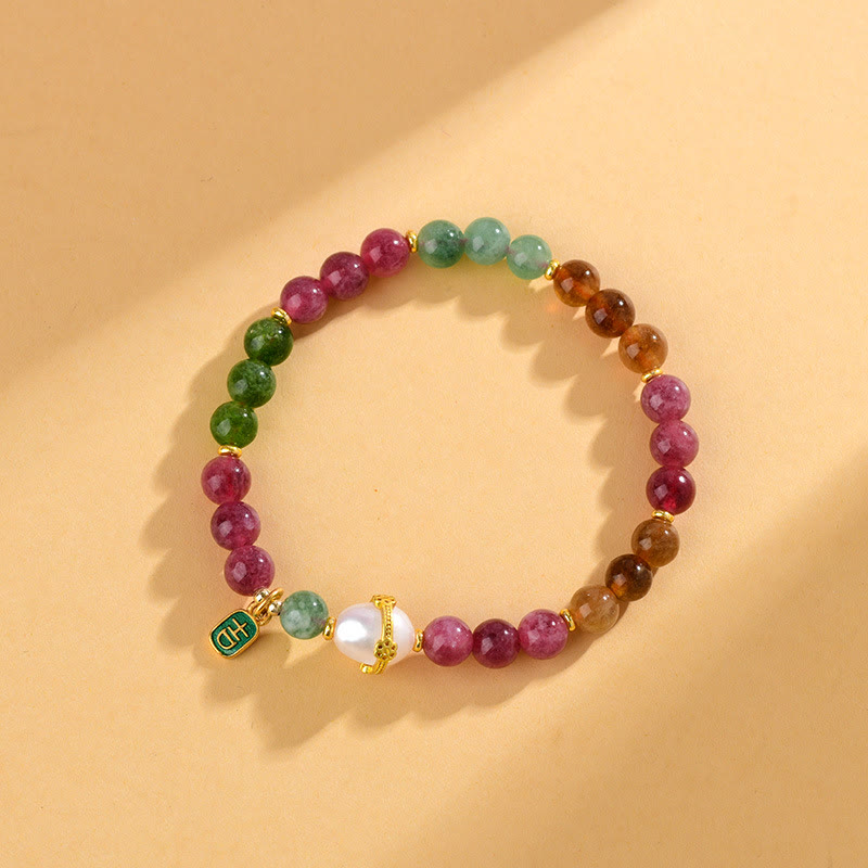 Bracelet de sagesse spirituelle en perles de tourmaline multicolores de 6,5 mm