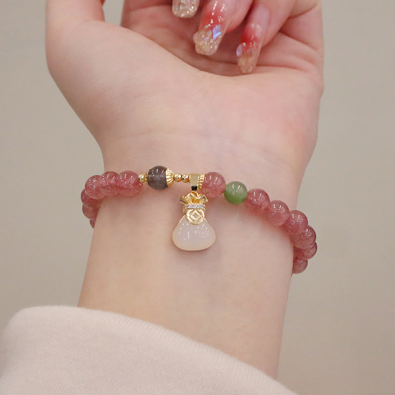Bracelet de guérison en jade quartz fraise de 6,5 mm pour la paix