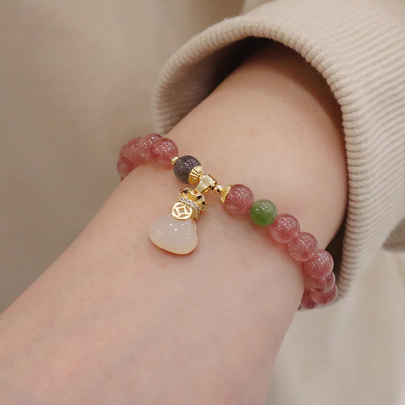 Bracelet de guérison en jade quartz fraise de 6,5 mm pour la paix