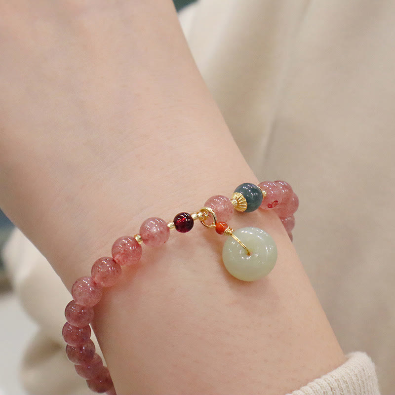 Bracelet de guérison en jade quartz fraise de 6,5 mm pour la paix