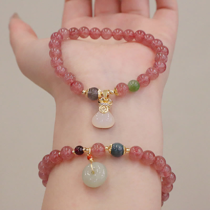 Bracelet de guérison en jade quartz fraise de 6,5 mm pour la paix