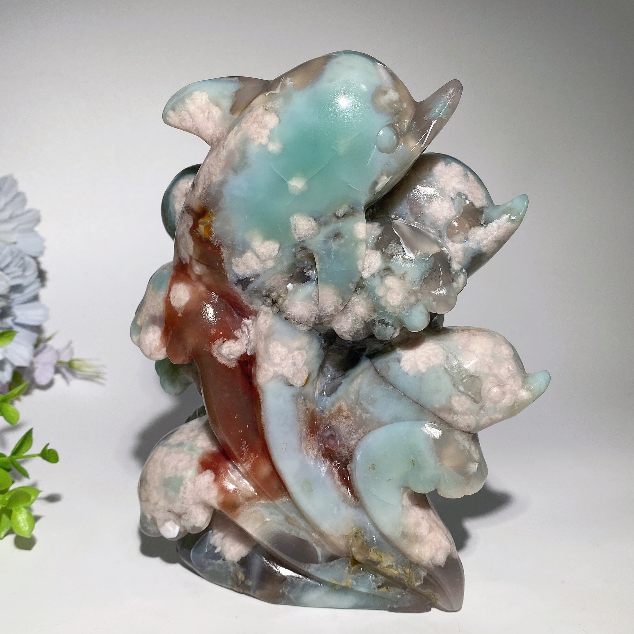 Sculpture de dauphin en cristal vert de 6,6 pouces