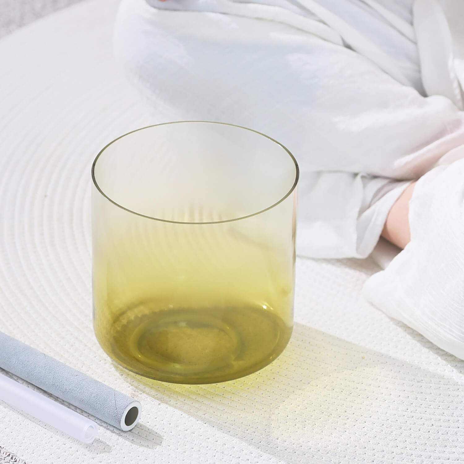 Yellow-tinted glass drinking vessel for 6/7 inch Quartz Crystal Singing Bowl