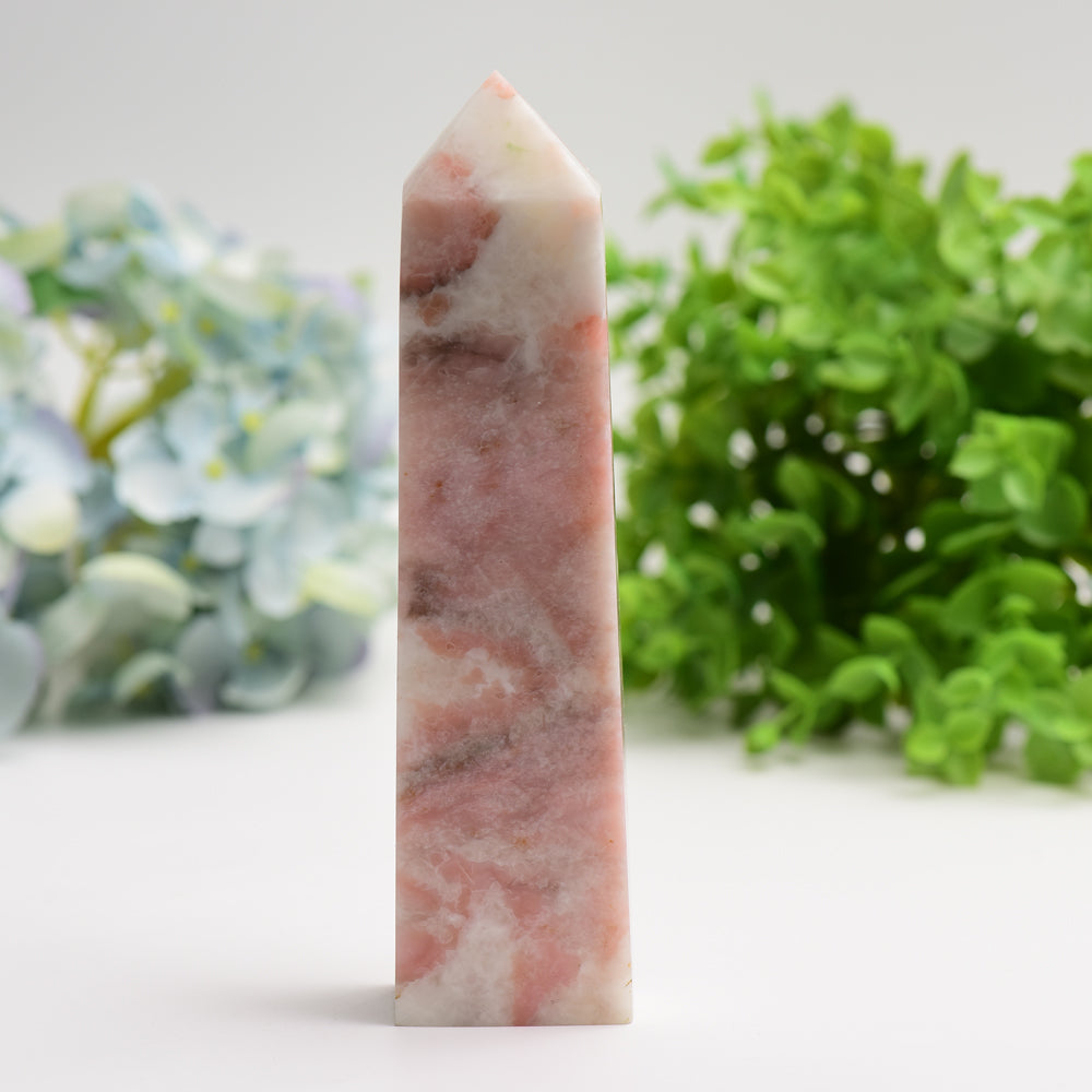 6 to 8 Inch Pink Jade Crystal Tower for Healing & Energy