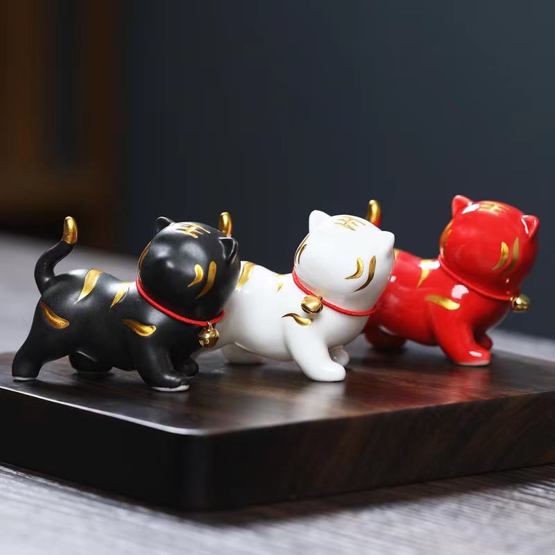Mini figurine de tigre en céramique de 6,8 cm pour décoration spirituelle