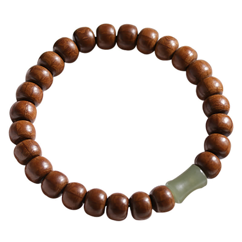 Bracelet de protection en bois d'Abelia Biflora et jade Hetian 6*8 mm