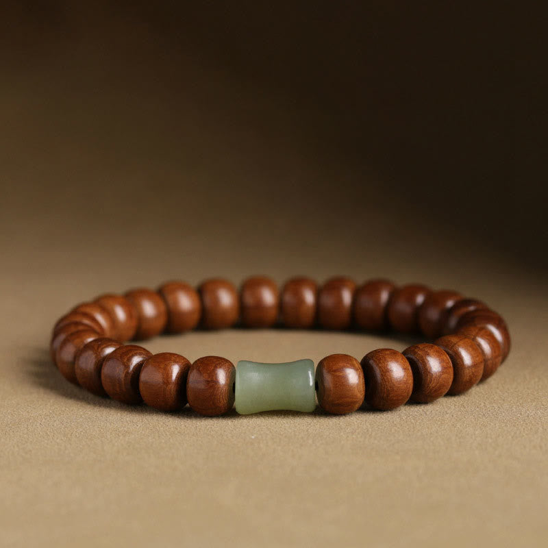 Bracelet de protection en bois d'Abelia Biflora et jade Hetian 6*8 mm