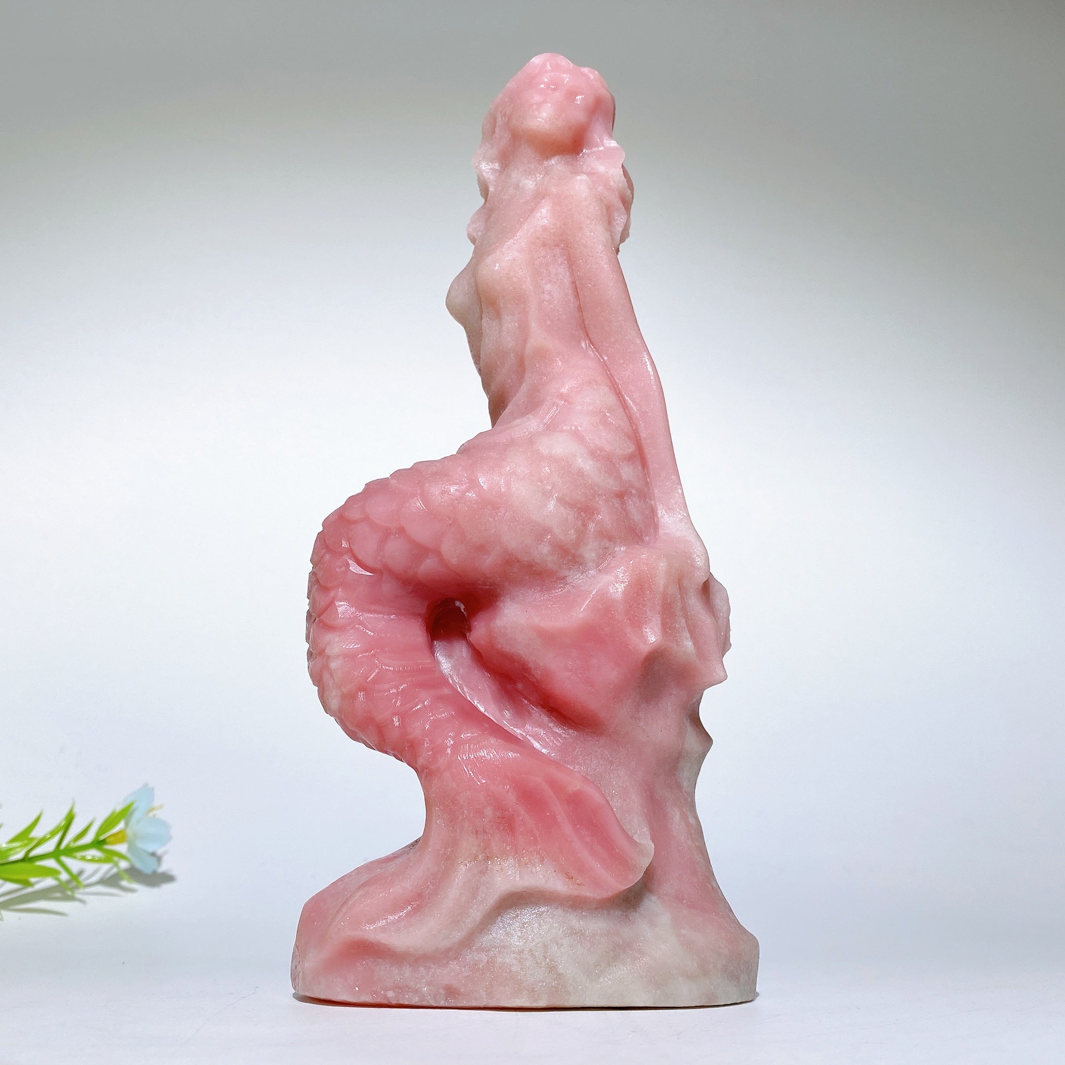 6.9 inch Pink Jade Mermaid Crystal Figurine Carving