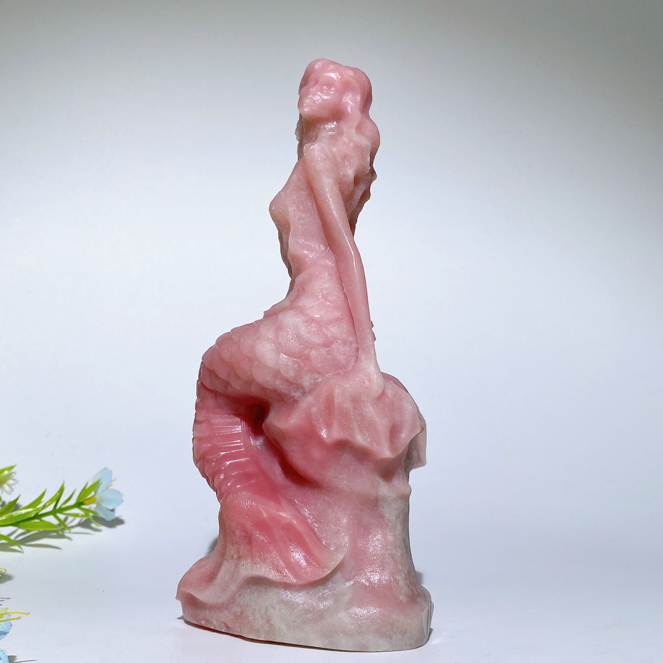 6.9 inch Pink Jade Mermaid Crystal Figurine Carving
