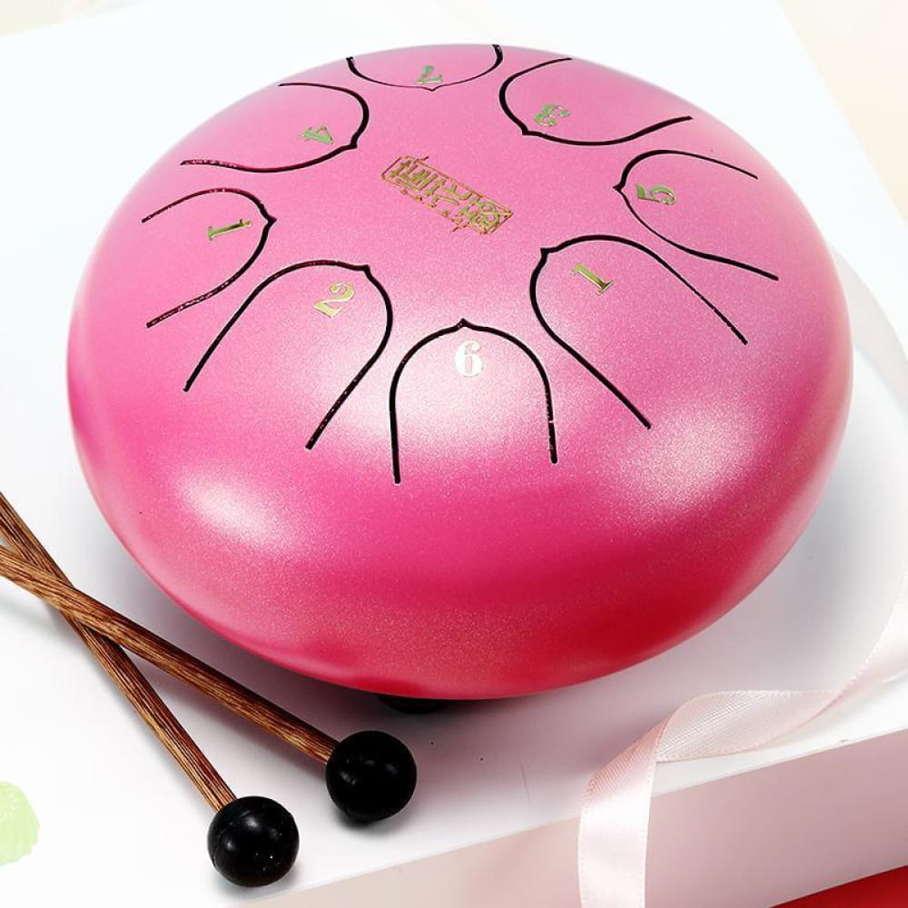 Pink Steel Tongue Drum with Black Markings and Mallets for Kids in C Key