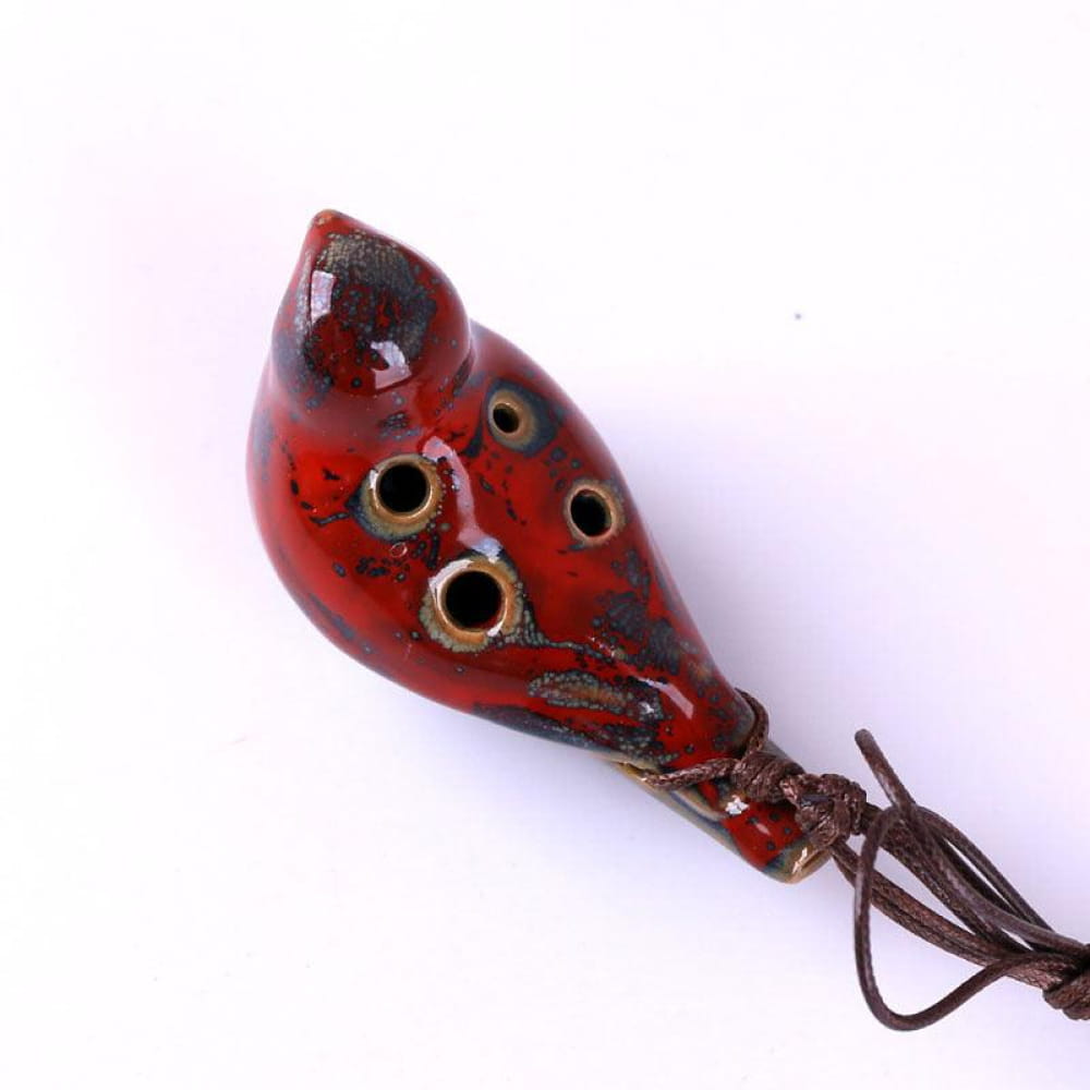 Red fishing lure with black spots and holes for 6 Hole Alto C Ocarina Pendant gift