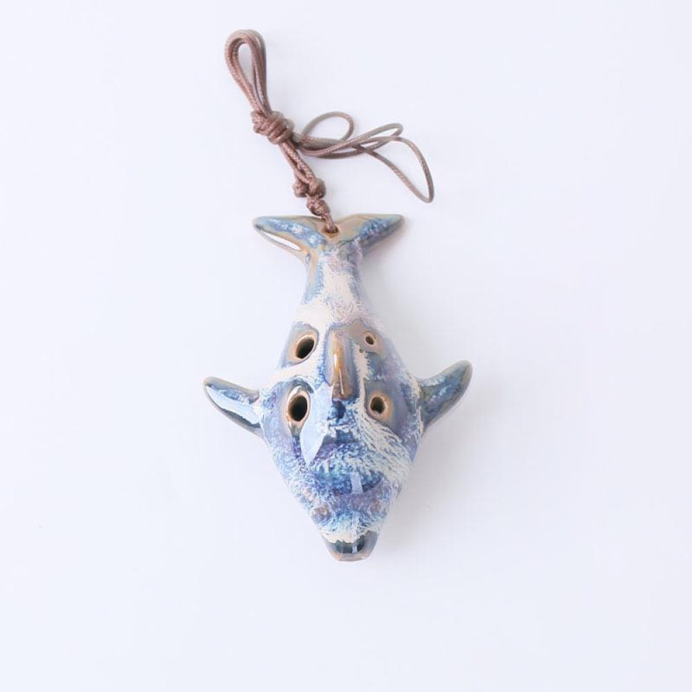 Light blue ceramic fish pendant with cord for 6 Hole Alto C Ocarina Whale Design