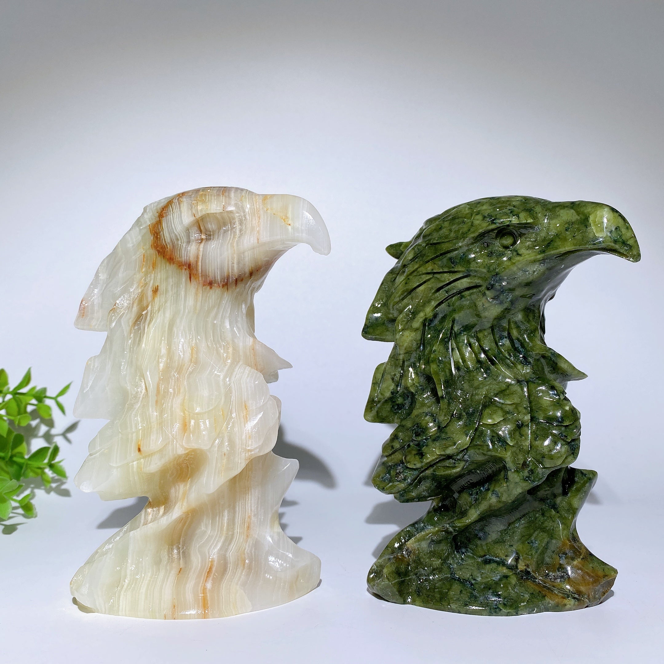 6 Inch Afghan Jade & Serpentine Eagle Head Figurines for Spiritual Healing