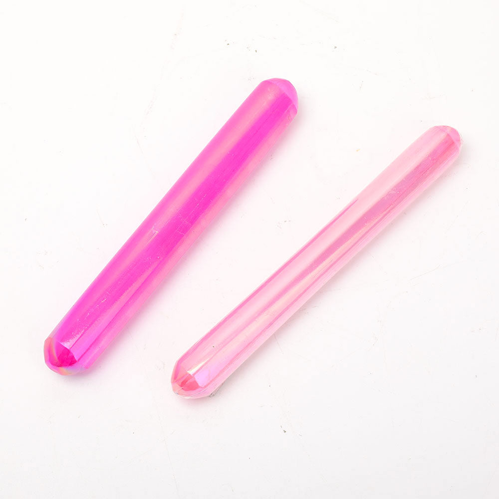 Baguette en cristal de sélénite polie rose Aura de 6 pouces