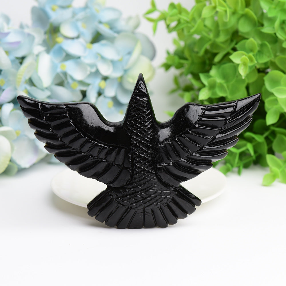 6-inch Black Obsidian Bird Crystal Carving Figurine