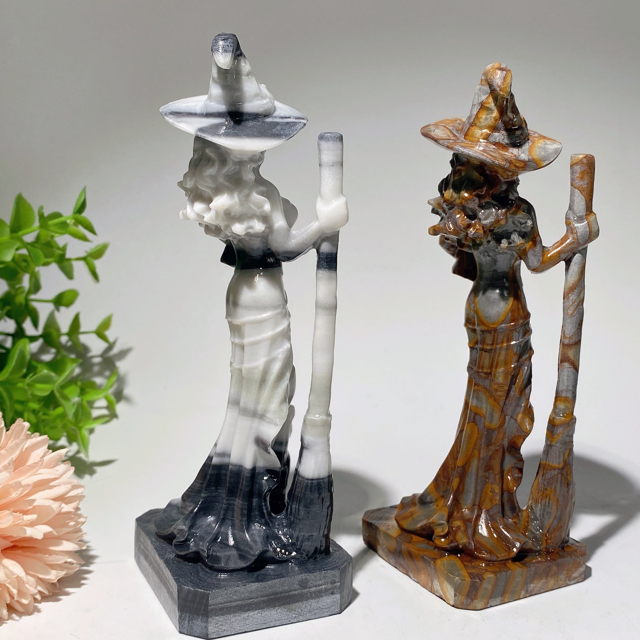 6-inch Jade & Taiji Stone Witch Carvings Crystal Figurines