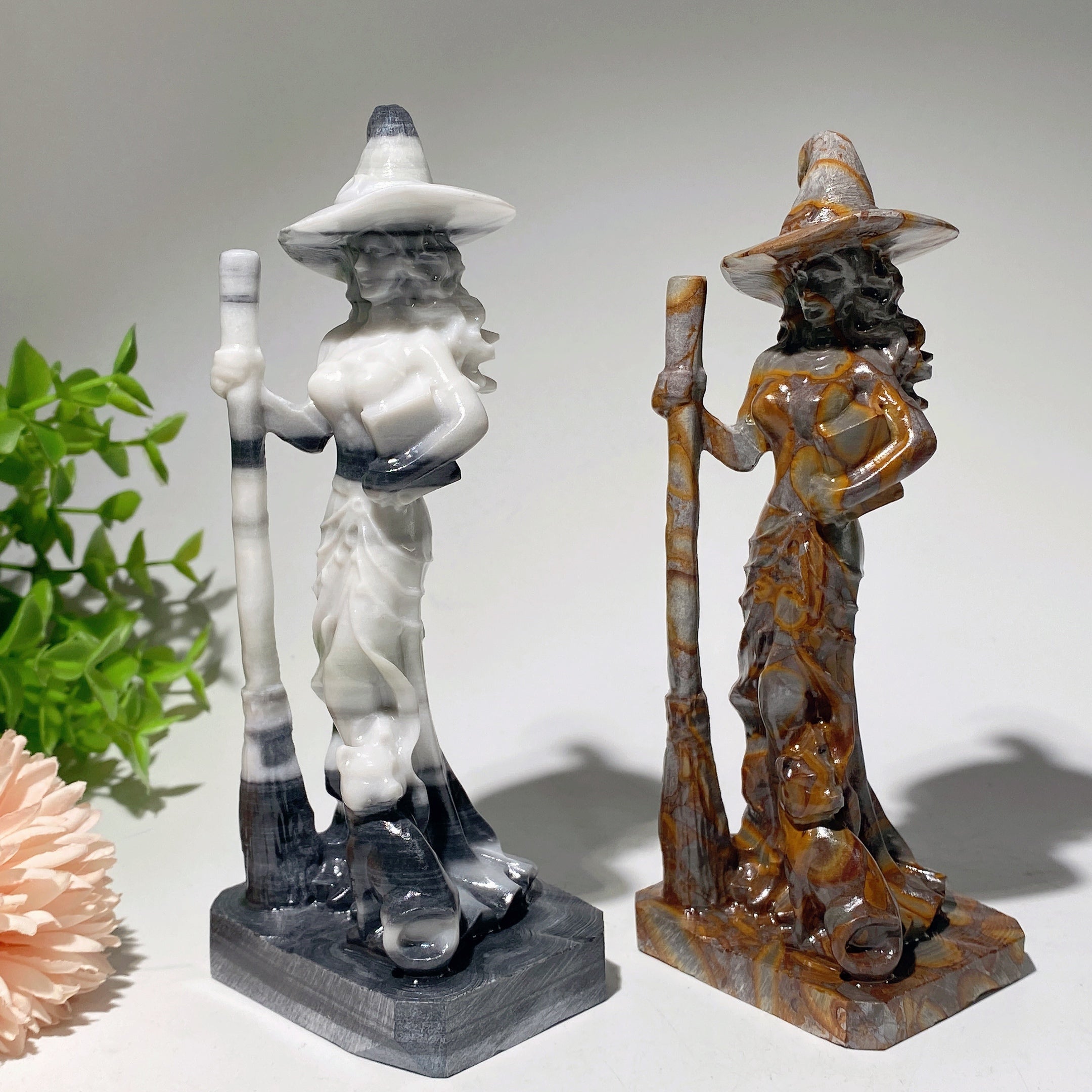 6-inch Jade & Taiji Stone Witch Carvings Crystal Figurines