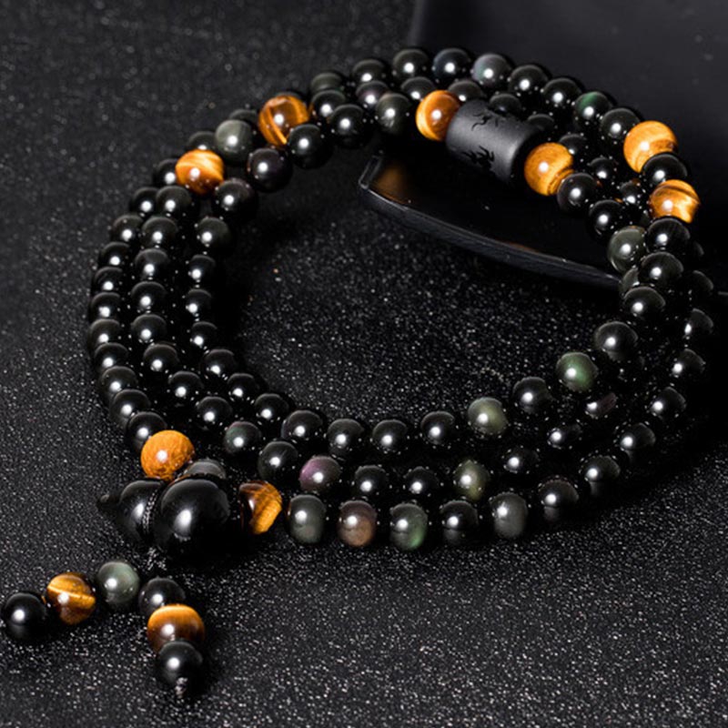 6mm Obsidian Blessing Bracelet Mala for Protection & Healing