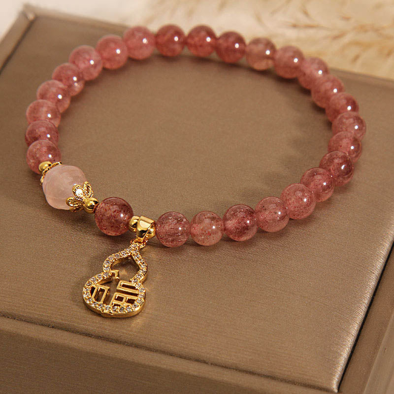 Bracelet d'énergie positive en quartz fraise avec breloque Fu