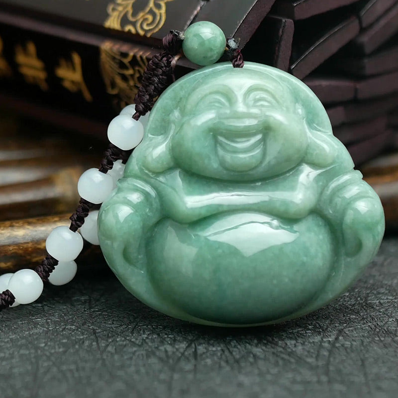 Collier Harmonie en Jade Cyan Bouddha Rieur