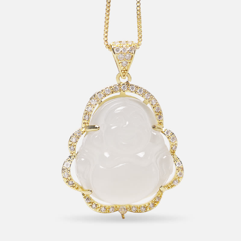 Collier unisexe en jade Bouddha rieur pour la chance et la prospérité