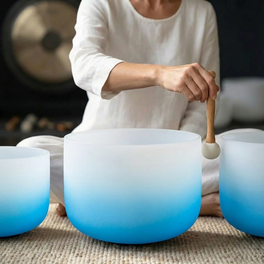 Ensemble de bols chantants en cristal à gradient de chakra