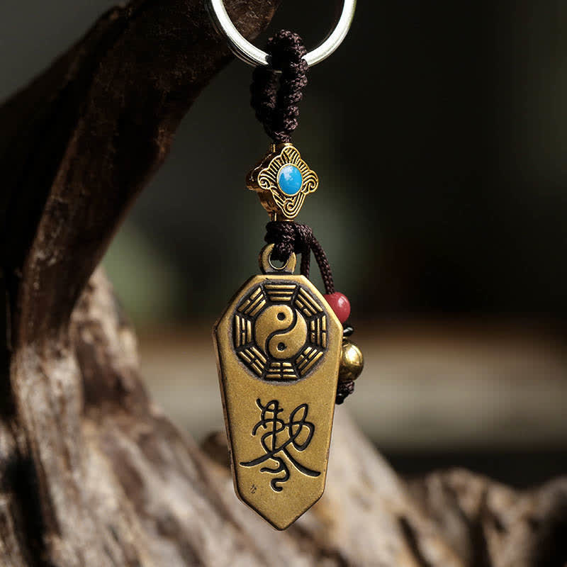 Porte-clés en cuivre Yin Yang Feng Shui Bagua Balance