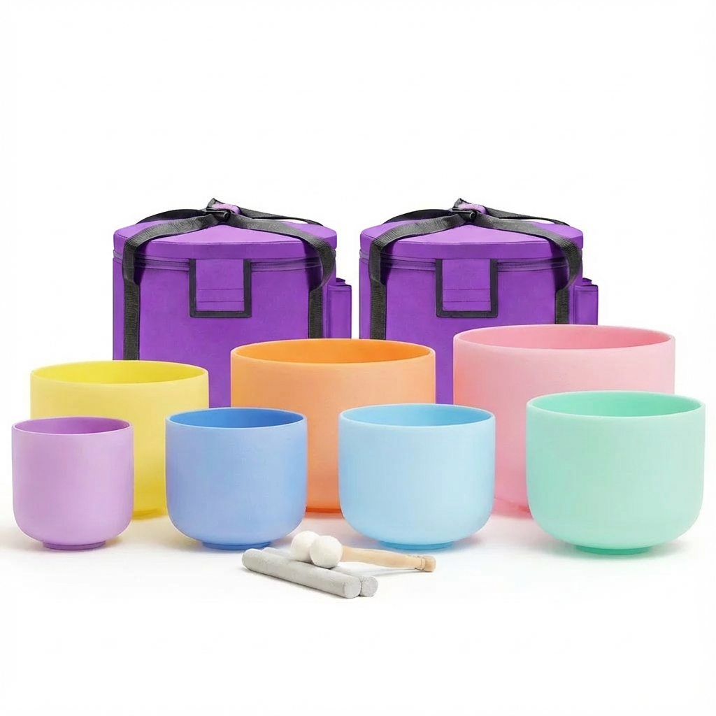 Ensemble de bols chantants en cristal pastel pour la méditation