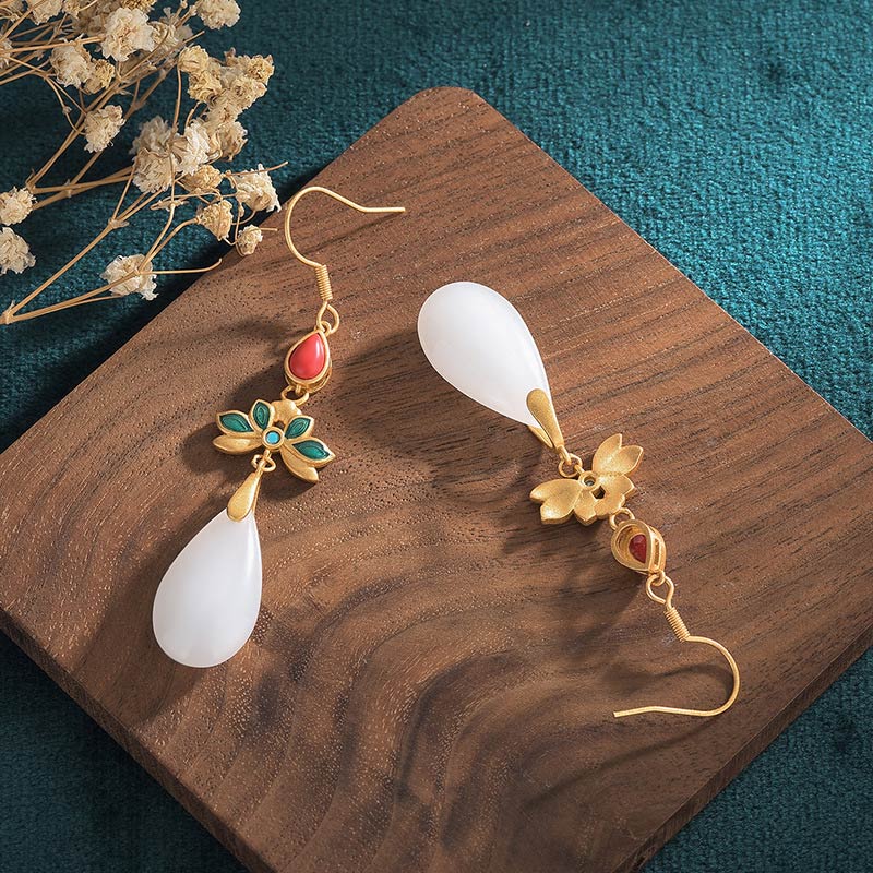 Boucles d'oreilles pendantes en jade blanc pour la protection et le bonheur