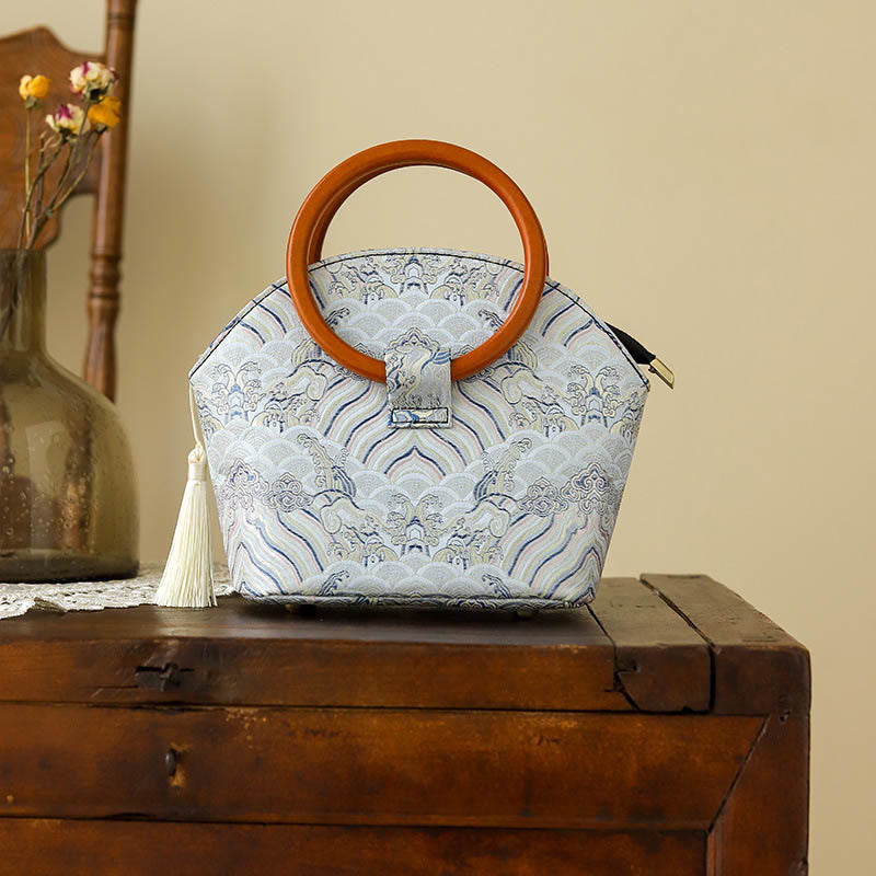 Auspicious Clouds Shell Print Handbag 26cm Classic Style