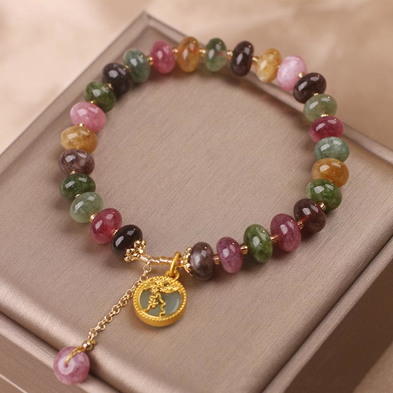 Bracelet d'amour en tourmaline colorée avec breloque fleur de lapin