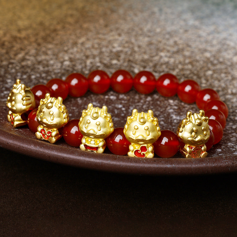 Bracelet de protection dragon en agate rouge pour la protection