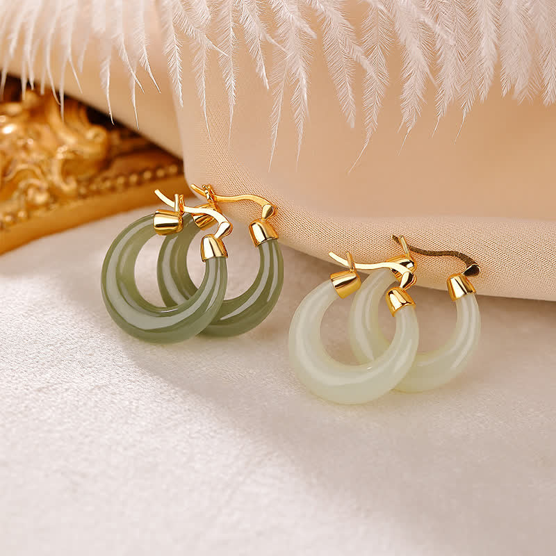 Boucles d'oreilles pendantes rondes en jade cyan pour la prospérité et la chance