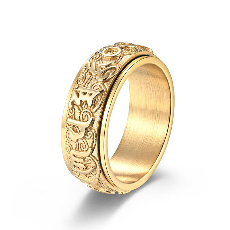 Bague Om Mani Padme Hum en acier titane de 8 mm pour l'équilibre et le calme