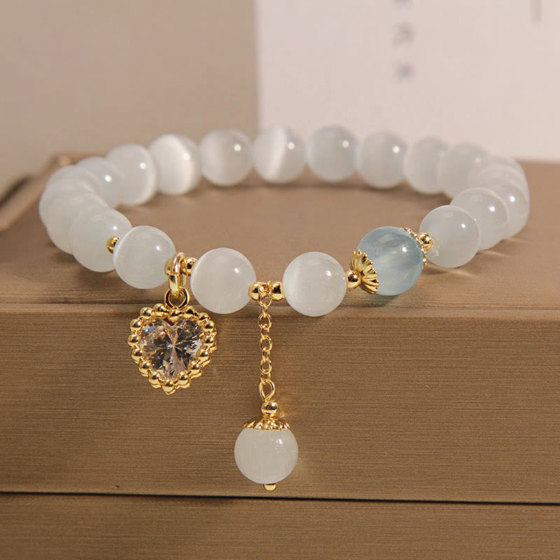Bracelet spirituel œil de chat 8 mm pour la paix et l'amour