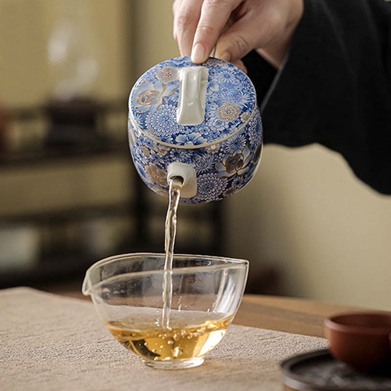 Ceramic Lotus Chrysanthemum Tea Cup Set with Teapot 140ml