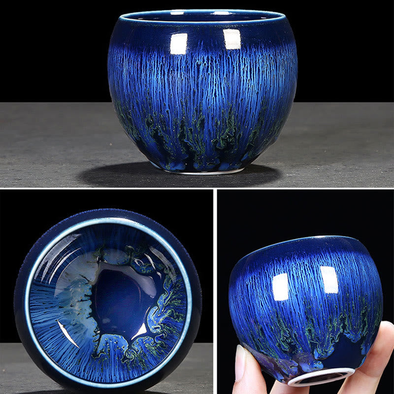 Tasse à thé en céramique bleue Jianzhan 160 ml Décor zen