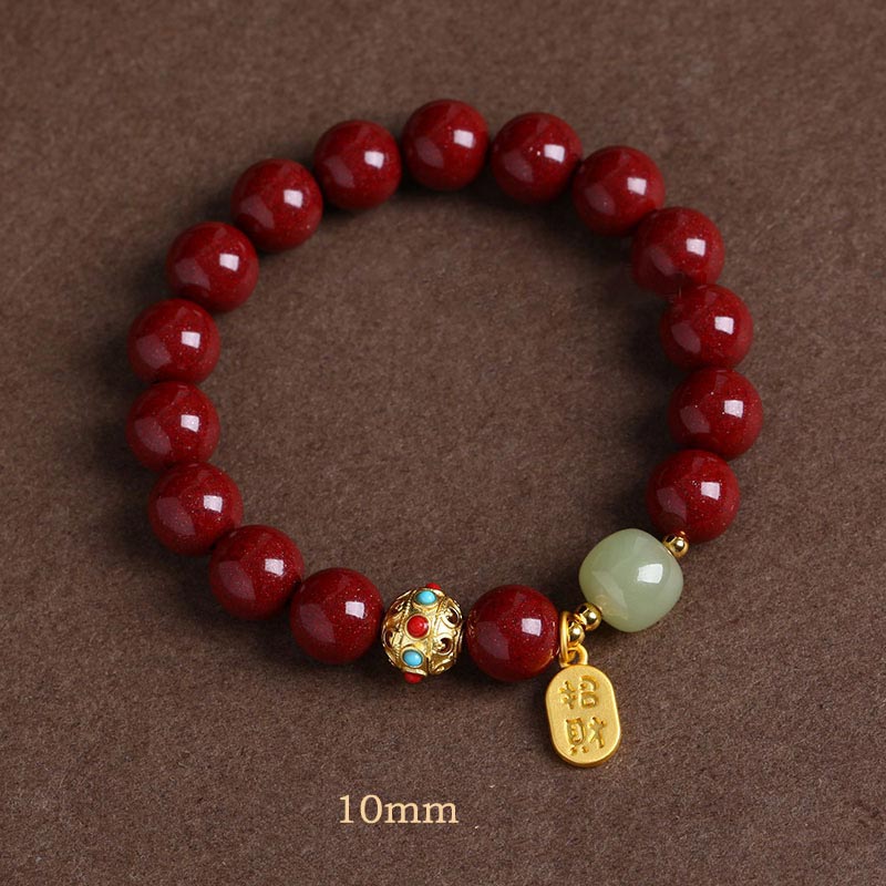 Bracelet à breloques unisexe en cinabre et aventurine verte 8 mm