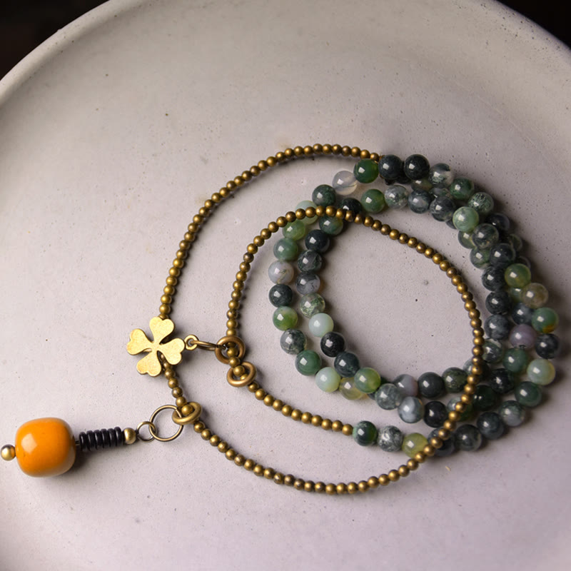 Bracelet porte-bonheur multicouche en agate mousse de 6 mm