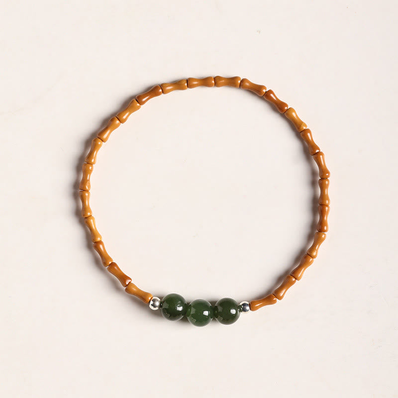 Bracelet porte-bonheur en jade Hetian et noyau d'olive, perles de 6 mm