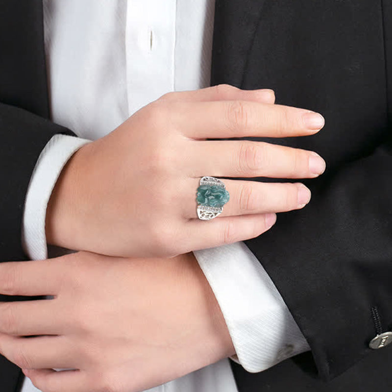 Bague Pixiu en argent sterling et jade pour la richesse et la chance