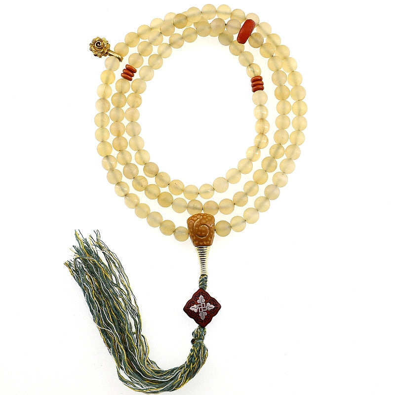 Bracelet Mala en corne de mouton et ambre porte-bonheur, 8 mm