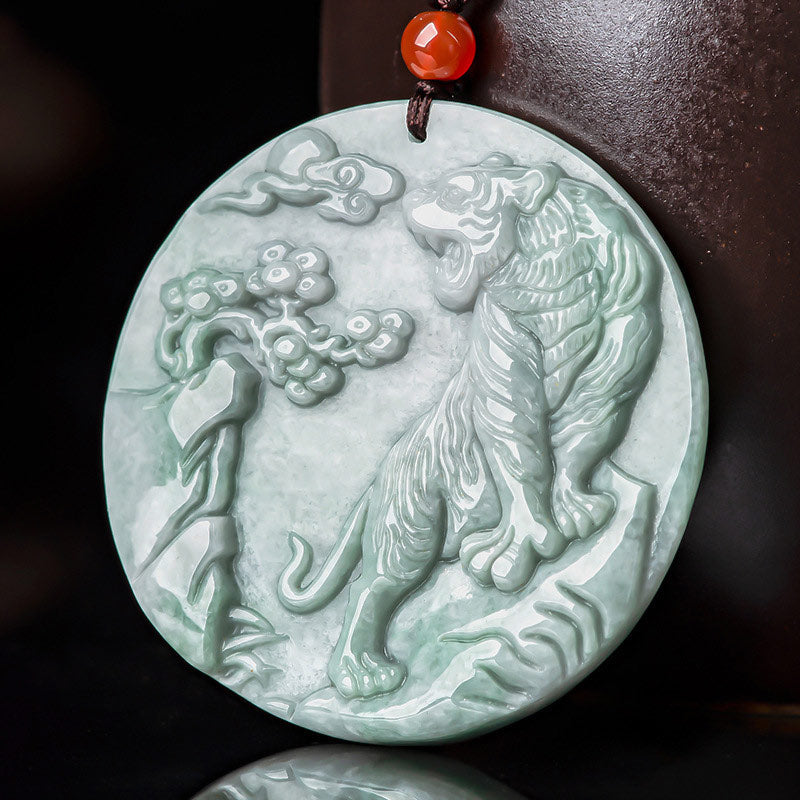 Collier du zodiaque du tigre en jade pour la protection et la prospérité
