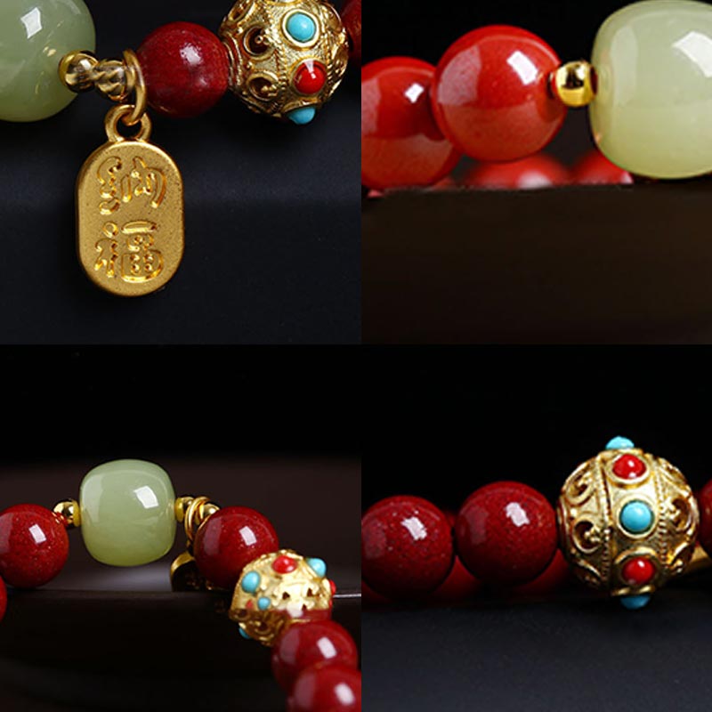 Bracelet à breloques unisexe en cinabre et aventurine verte 8 mm