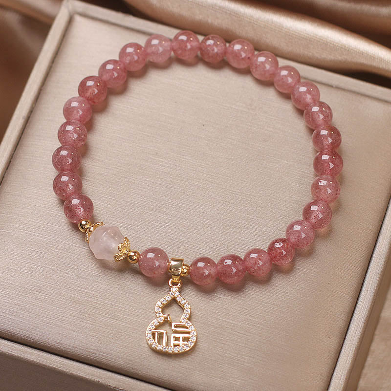 Bracelet d'énergie positive en quartz fraise avec breloque Fu