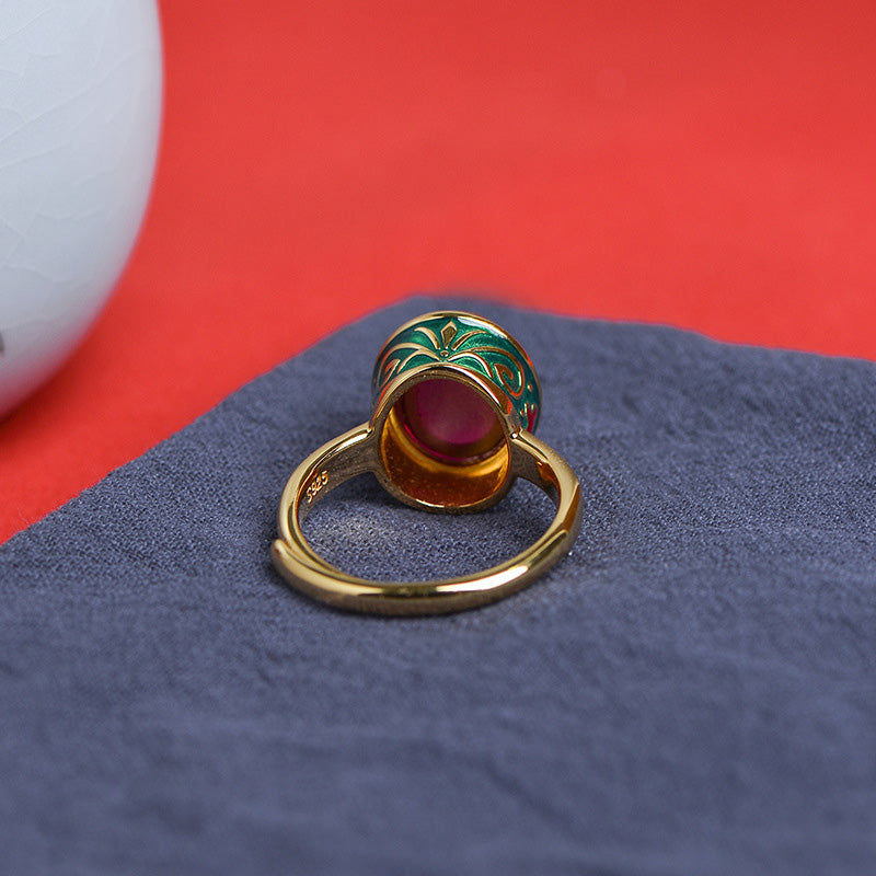 Bague courage réglable en argent et corindon rouge, bijou spirituel