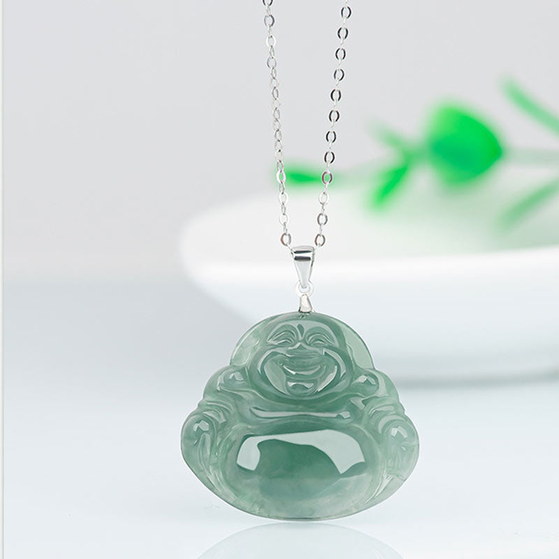 Collier en jade avec pendentif Bouddha rieur | Protection et calme