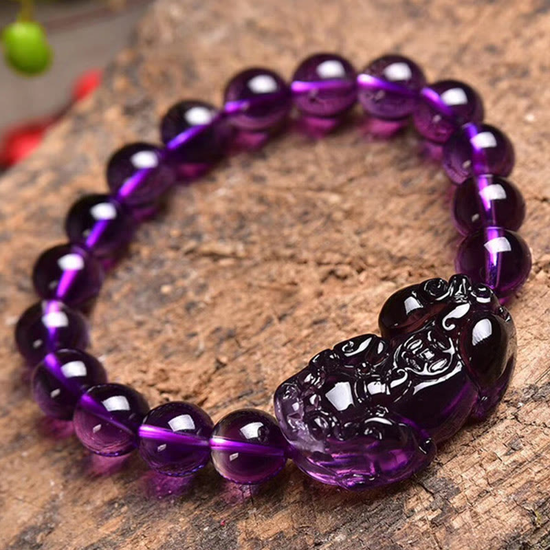 Amethyst Fortune Wealth Bracelet with Pi Xiu 10mm Beads